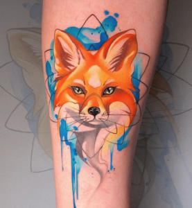 tatuaż akwarela przedstawiający lisa
