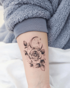 Tatuaż księżyc z różą
