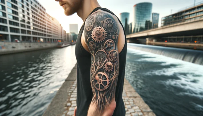 Tatuaż biochemiczny na ramieniu męskim