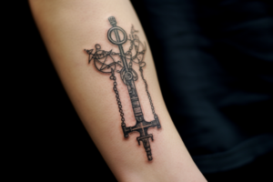 Tatuaż w kształcie klucza symbolizujący równowagę w związku jest idealny na wzór dla par