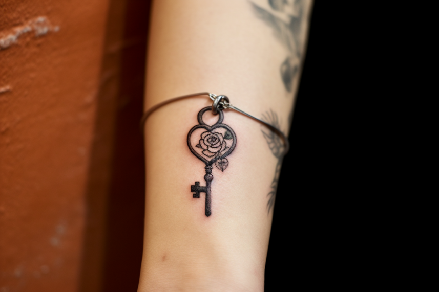 Tatuaż w kształcie klucza z elementem romantycznym