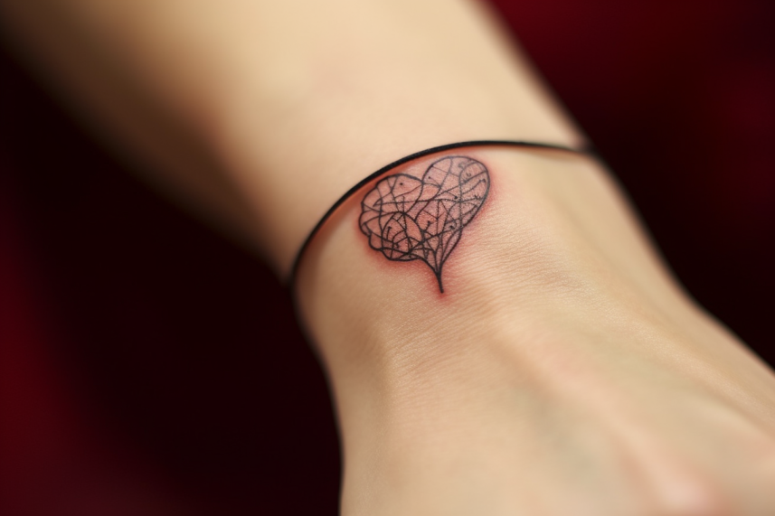 Mały tatuaż w kształcie serca blisko dłoni młodej kobiety