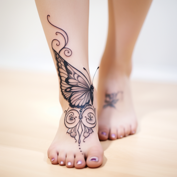 Delikatny tatuaż kobiecy na stopie