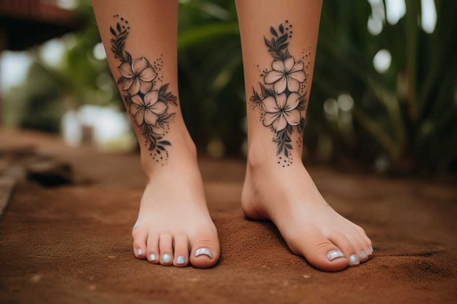 Tatuaż na kostce w motywie kwiatowym