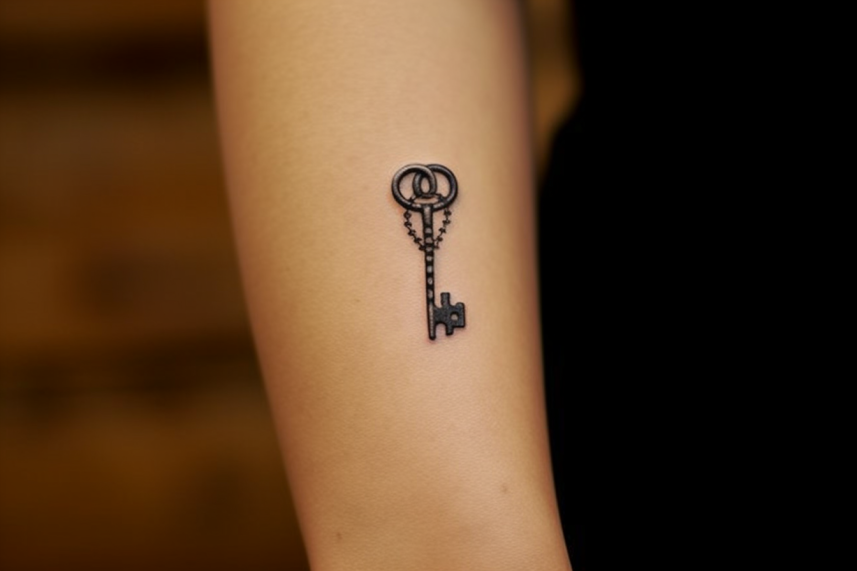 Malutki elegancki cieniowany tatuaż w kształcie klucza