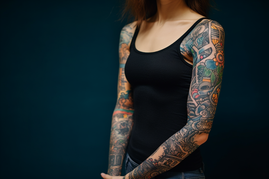 Kobieta z rękawem jako tatuaż