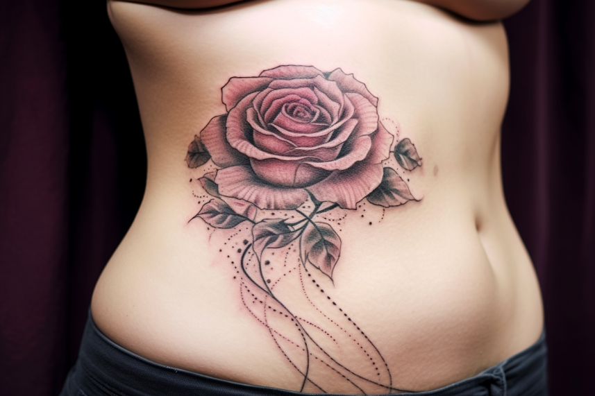 Tatuaż róża na żebrach kobiety