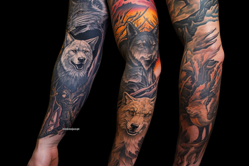 Tatuaż rękaw z dzikimi zwierzętami
