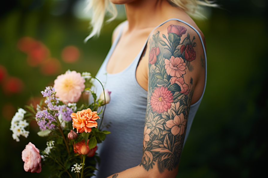 Tatuaż na ramieniu u 40 letniej kobiety