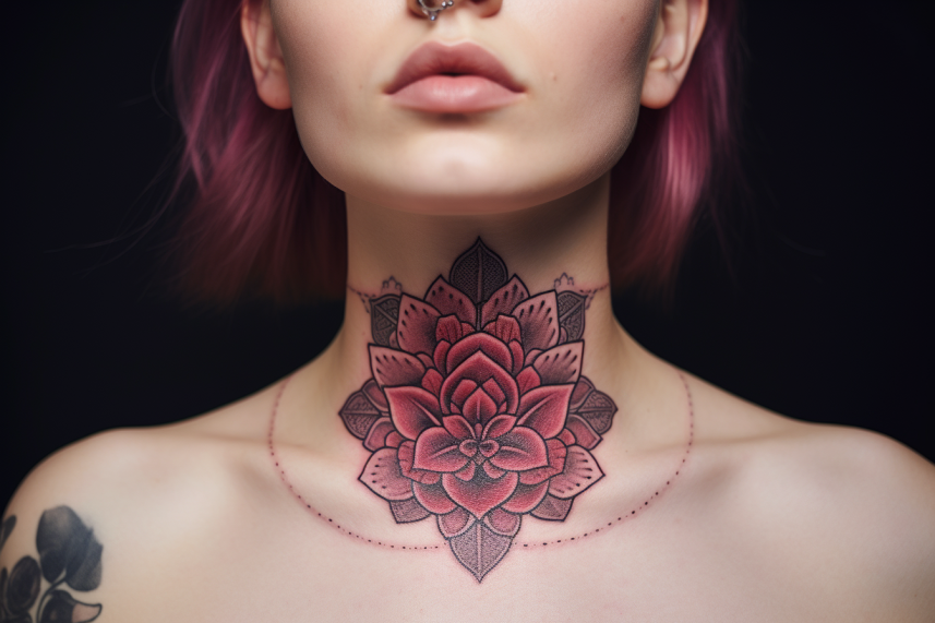 Tatuaż szyi u młodej kobiety w kolorze