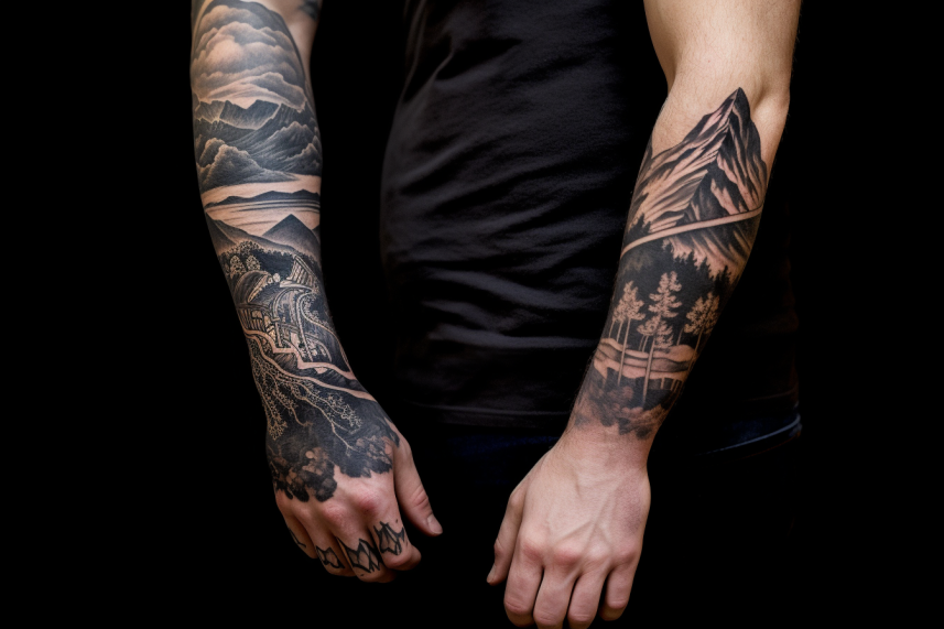 Rękaw tatuaż przedstawiający góry