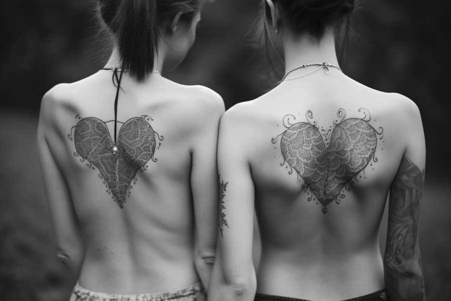 Duże tatuaże w kształcie serca reprezentujące przyjaźń