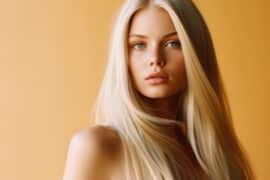 Na zdjęciu widoczna jest kobieta o pięknych włosach w zimnym odcieniu blondu. Jej fryzura jest bardzo modna i elegancka, a kolor włosów idealnie pasuje do jej typu urody. Kobieta patrzy z pewnością siebie w obiektyw, co podkreśla jej pewność siebie i charyzmę. Taki obrazek może stanowić inspirację dla osób, które chcą zmienić swój wizerunek i postawić na modne, zimne odcienie blondu.