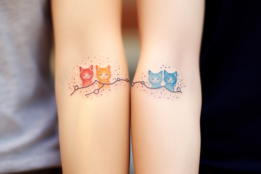 Kolorowe tatuaże przedstawiają przyjaźń