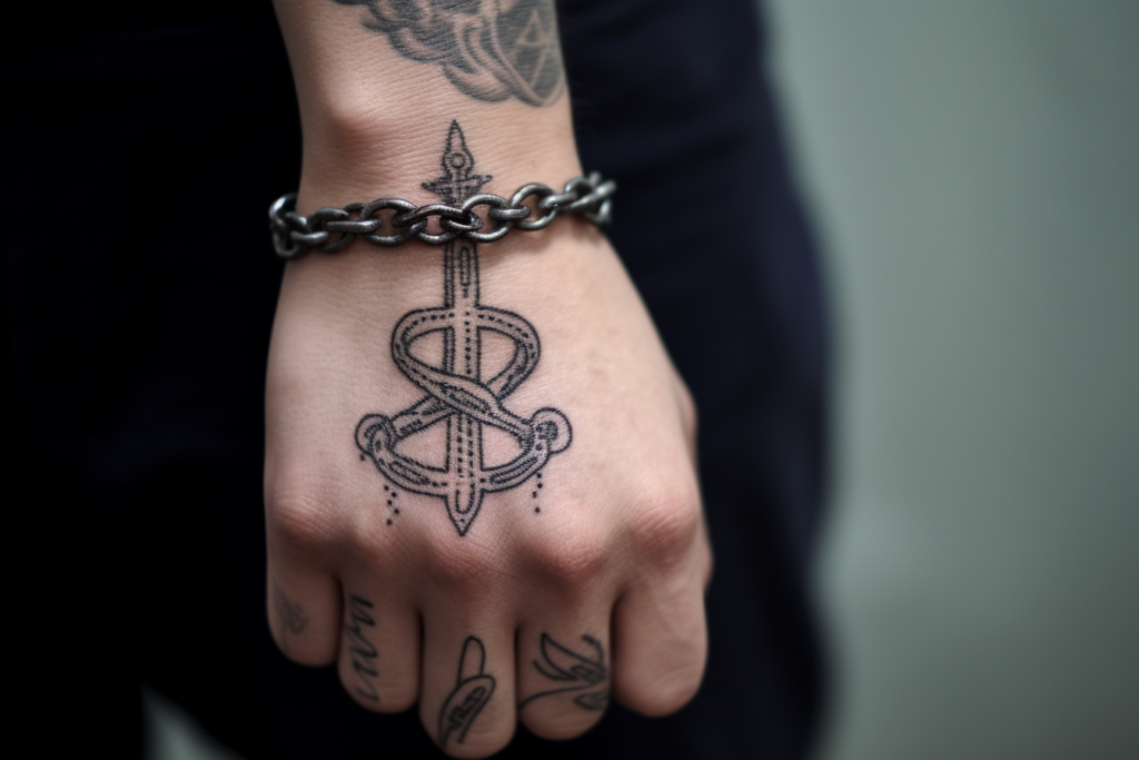 Tatuaż ze znakiem nieskończoności z motywem morskim jakim jest kotwica