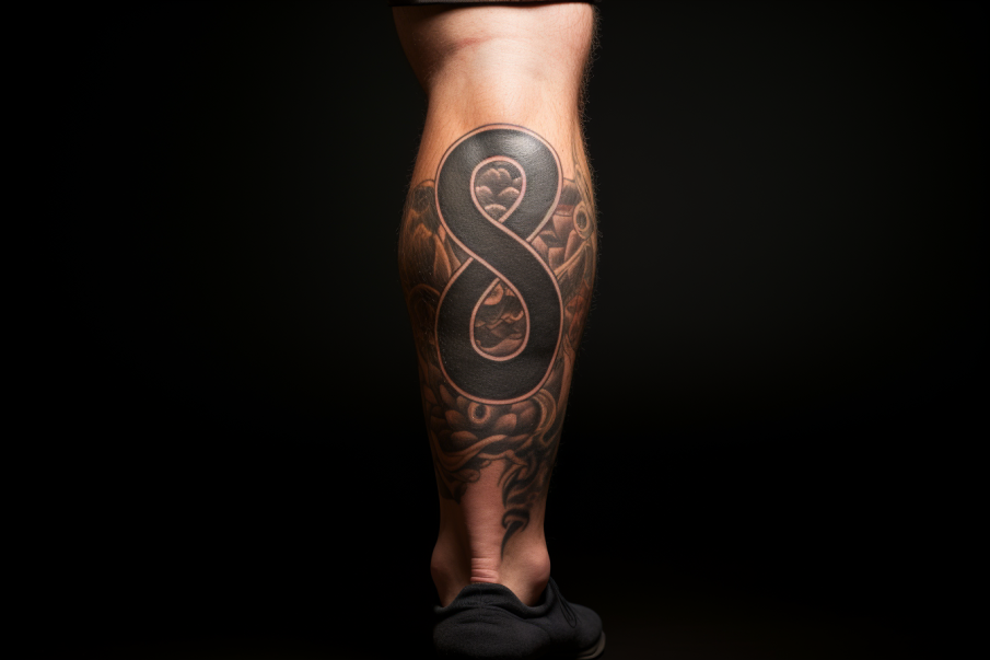 Męski tatuaż w stylu blackwork ze znakiem nieskończoności