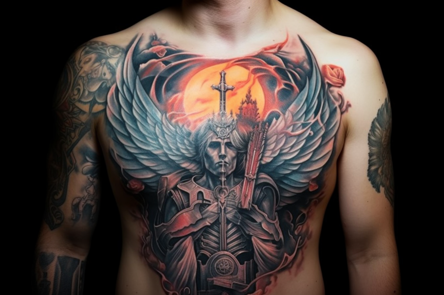 Tatuaż anioła z dużymi skrzydłami