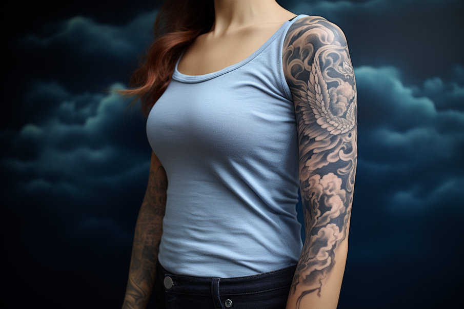 Kobieta z tatuażem w stylu anielskim