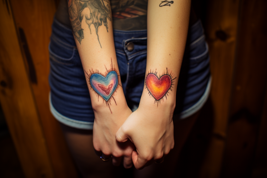Tatuaże serca kolorowe jako symbol przyjaźni