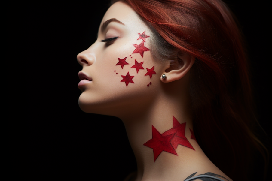 Tatuaże gwiazd na szyi artystki