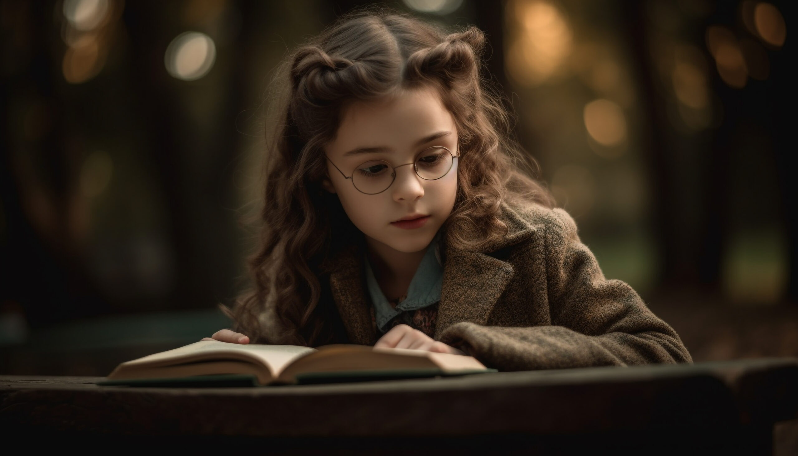 Ten uroczy obrazek przedstawia dziewczynkę siedzącą przy stole i oddającą się lekturze książki. Z widocznym skupieniem i zaciekawieniem przegląda strony, odkrywając światy przedstawione w tekście. Obrazek emanuje ciepłem i spokojem, podkreślając radość czytania oraz rozwijanie wyobraźni i wiedzy już od najmłodszych lat
