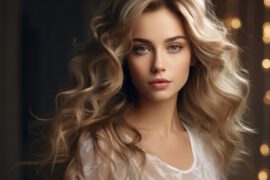 Ta piękna kobieta prezentuje bardzo modny wygląd z rozpuszczonymi blond włosami. Jej fryzura jest delikatnie pofalowana i dodaje jej uroku i kobiecości. Blond kolor włosów doskonale pasuje do jej jasnej karnacji, a fryzura jest idealnie ułożona i wygląda bardzo naturalnie