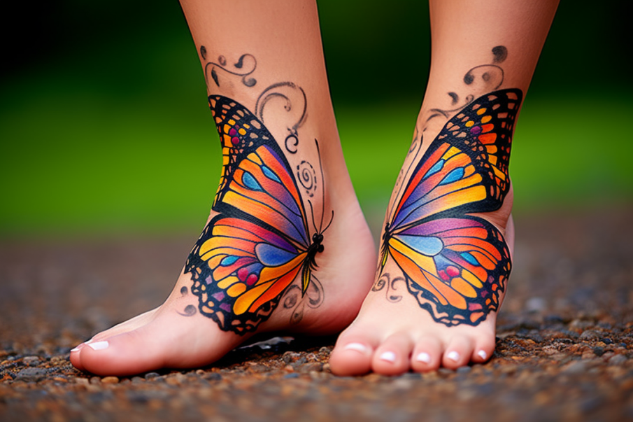 Dwie połówki motyli w kolorze na dwóch stopach