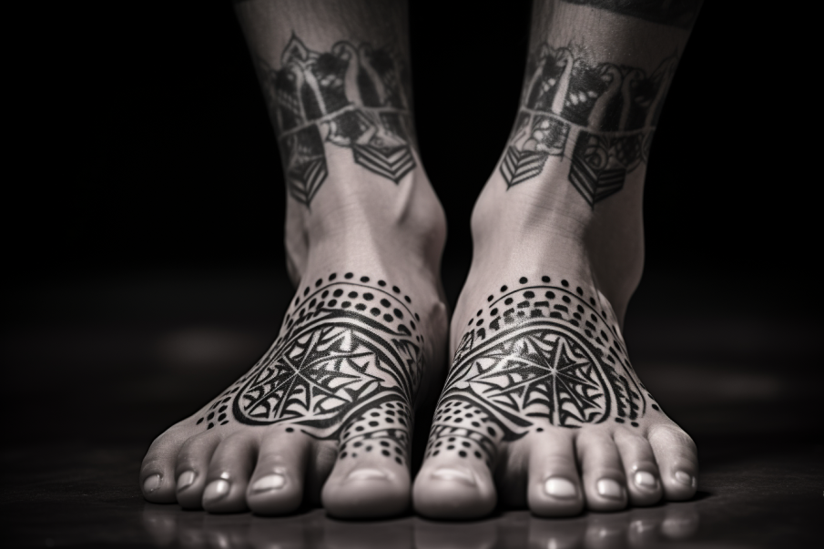 Męskie stopy z tatuażem mandali