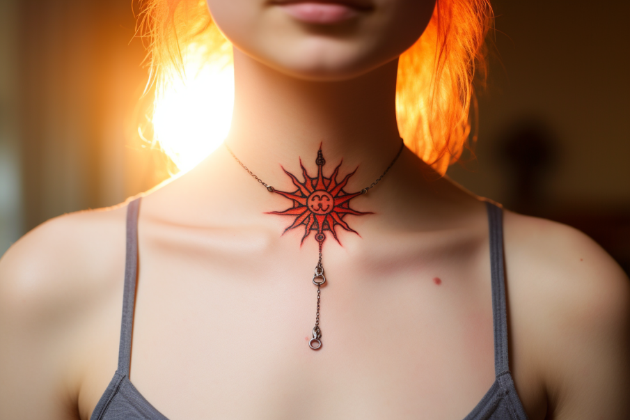 Tatuaż na szyi jako symbol słońca