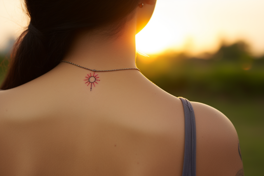 Malutki tatuaż słońca na karku