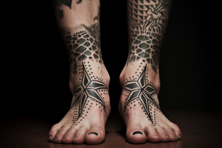 Dwie gwiazdy tatuaże na stopach mężczyzny