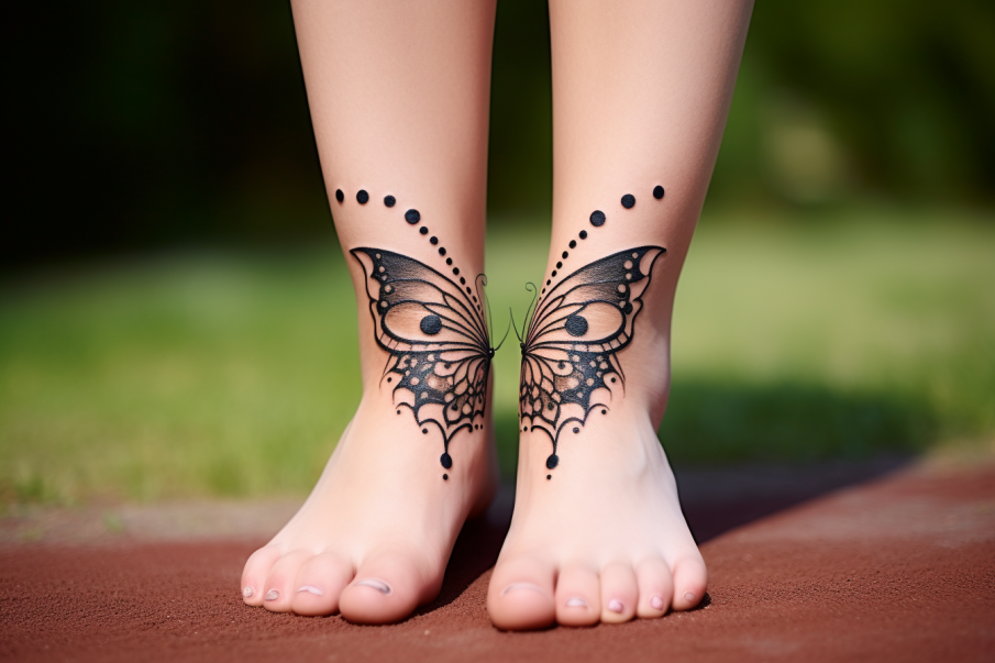 Tatuaż w dwóch częściach na stóp
