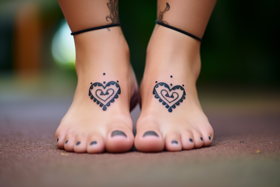 Tatuaże serduszka na stopach kobiety