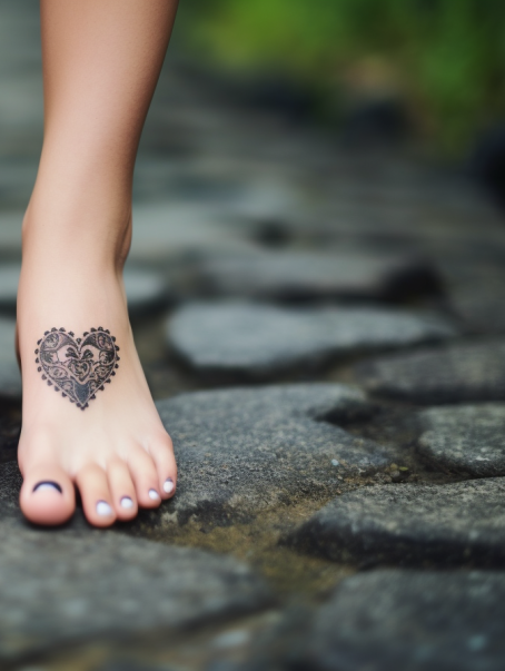 Stopa z sercem jako tatuaż wyrażający oznakę miłości