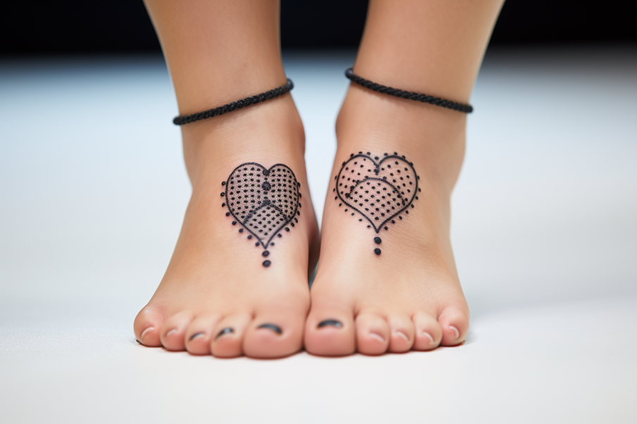 Dwa serca na stopach w formie tatuaży