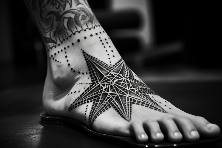 Tatuaż gwiazda na stopie męskiej