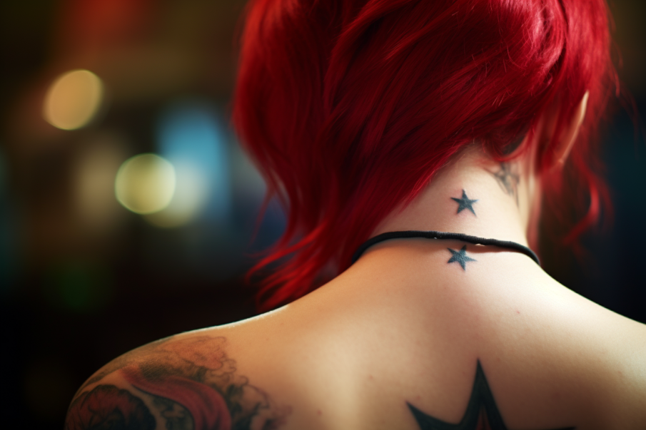 Dwie małe gwiazdki tatuaże na szyi