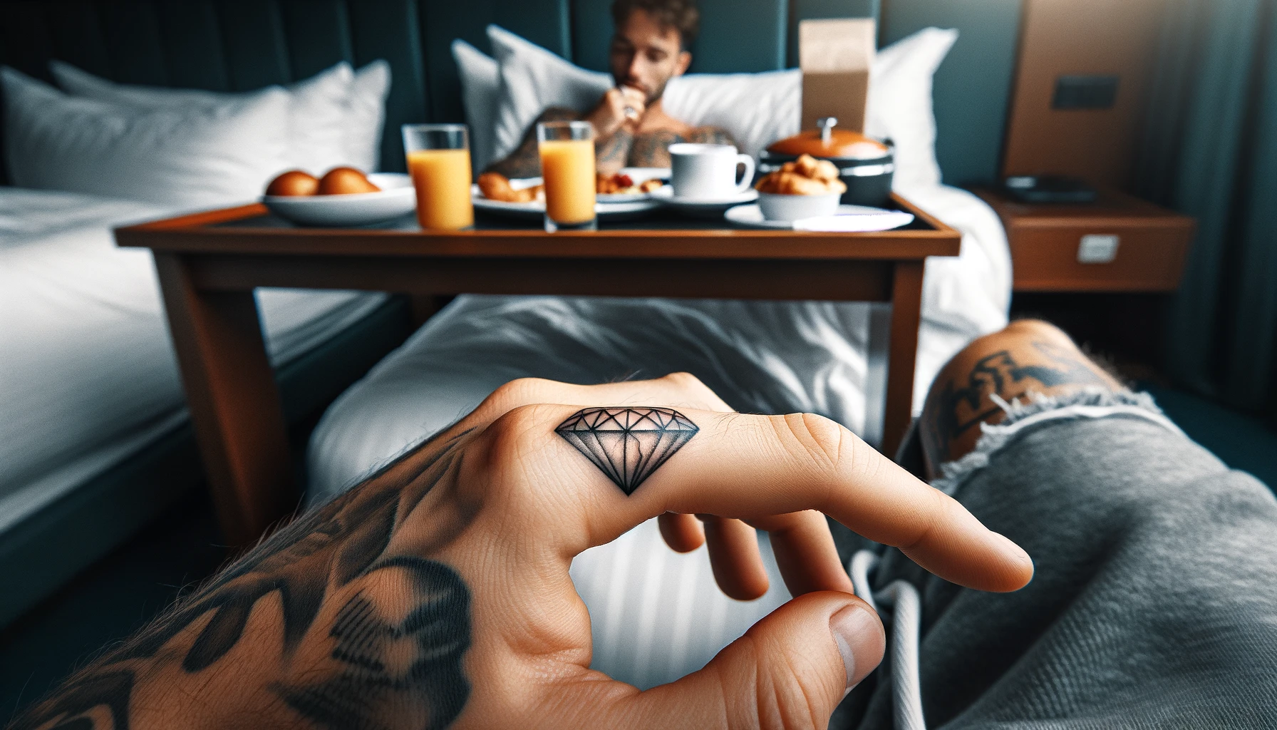 Tatuaż diament na palcu mężczyzny