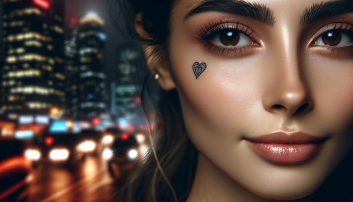 Tatuaż na twarzy kobiety symbolem serca