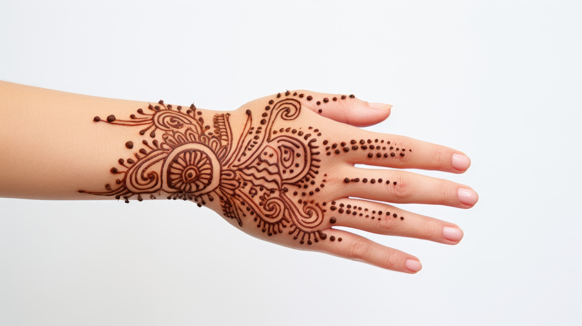 Obrazek przedstawia ręce udekorowane pięknymi tatuażami z henny. Te delikatne wzory na skórze tworzą unikalną i zjawiskową kompozycję. Obecność tatuaży z henny na rękach podkreśla artystyczną ekspresję i indywidualność noszącej je osoby