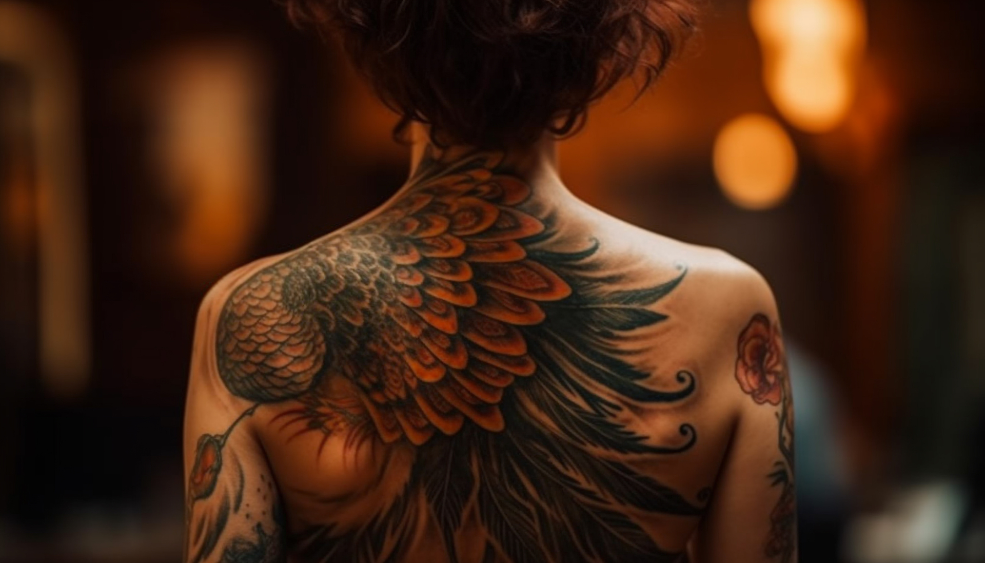 Na obrazku widoczny jest wspaniały tatuaż przedstawiający piękne skrzydła umieszczone na ciele. Skrzydła są starannie wykonane, a ich detalizacja i subtelne cienie dodają im głębi i realizmu. Ten tatuaż z skrzydłami symbolizuje wolność, siłę i aspiracje, stanowiąc zarazem wyraz artystycznej ekspresji i indywidualności osoby, która go nosi