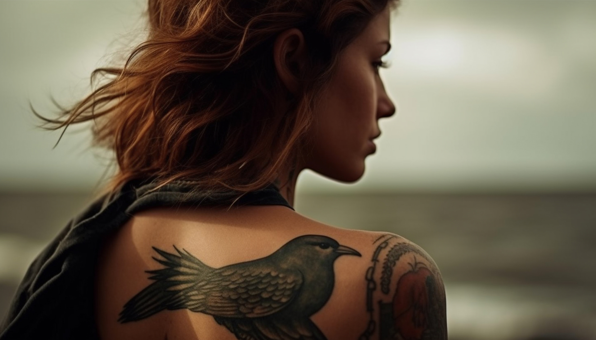 Tatuaż ptaka na ramieniu kobiety