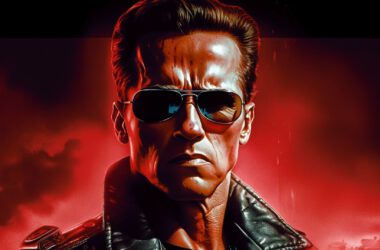 Portret Arnolda Schwarzeneggera w czerwonej kolorystyce