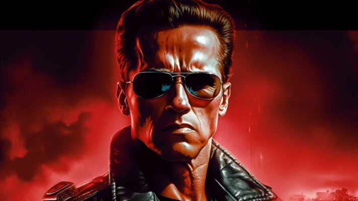 Portret Arnolda Schwarzeneggera w czerwonej kolorystyce