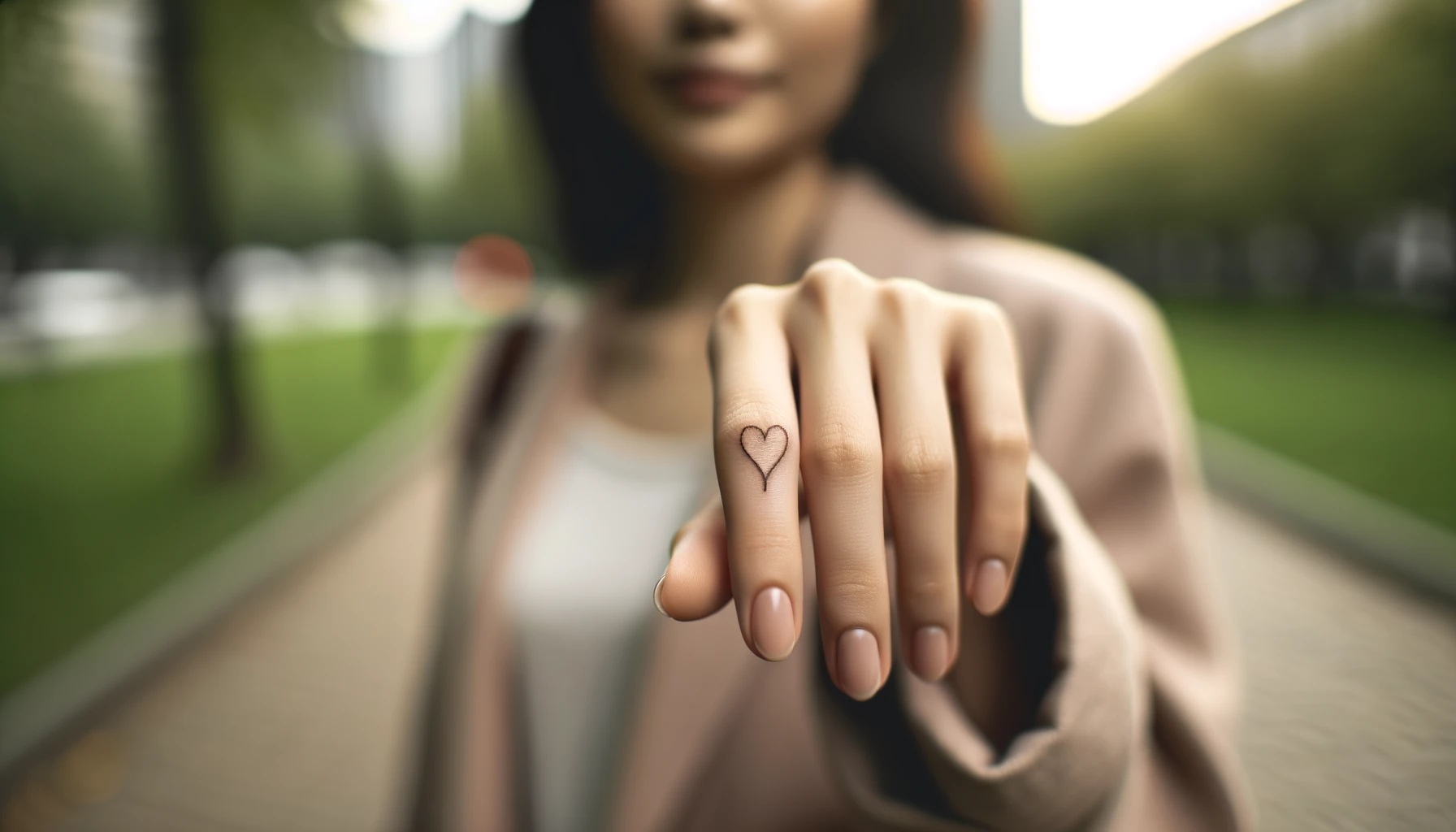 Tatuaż serce na palcu młodej kobiety